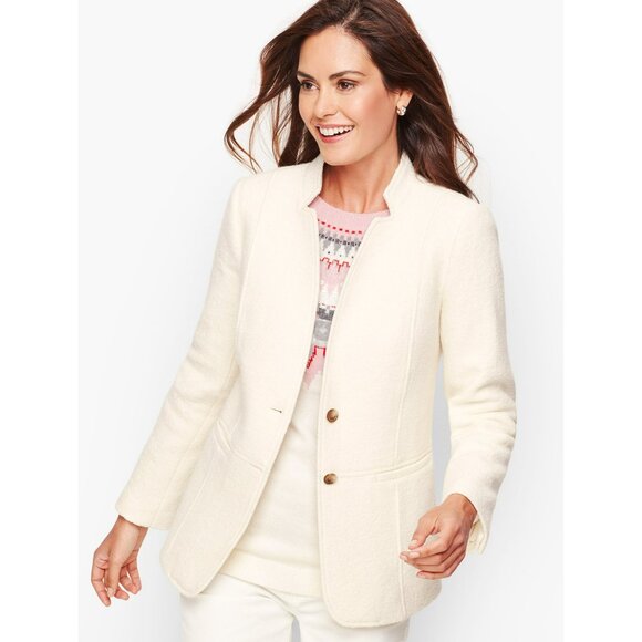 Talbots Boiled White Wool Blend Blazer Jacket Size 12P Two-Button Front Fully Li - Picture 1 of 9